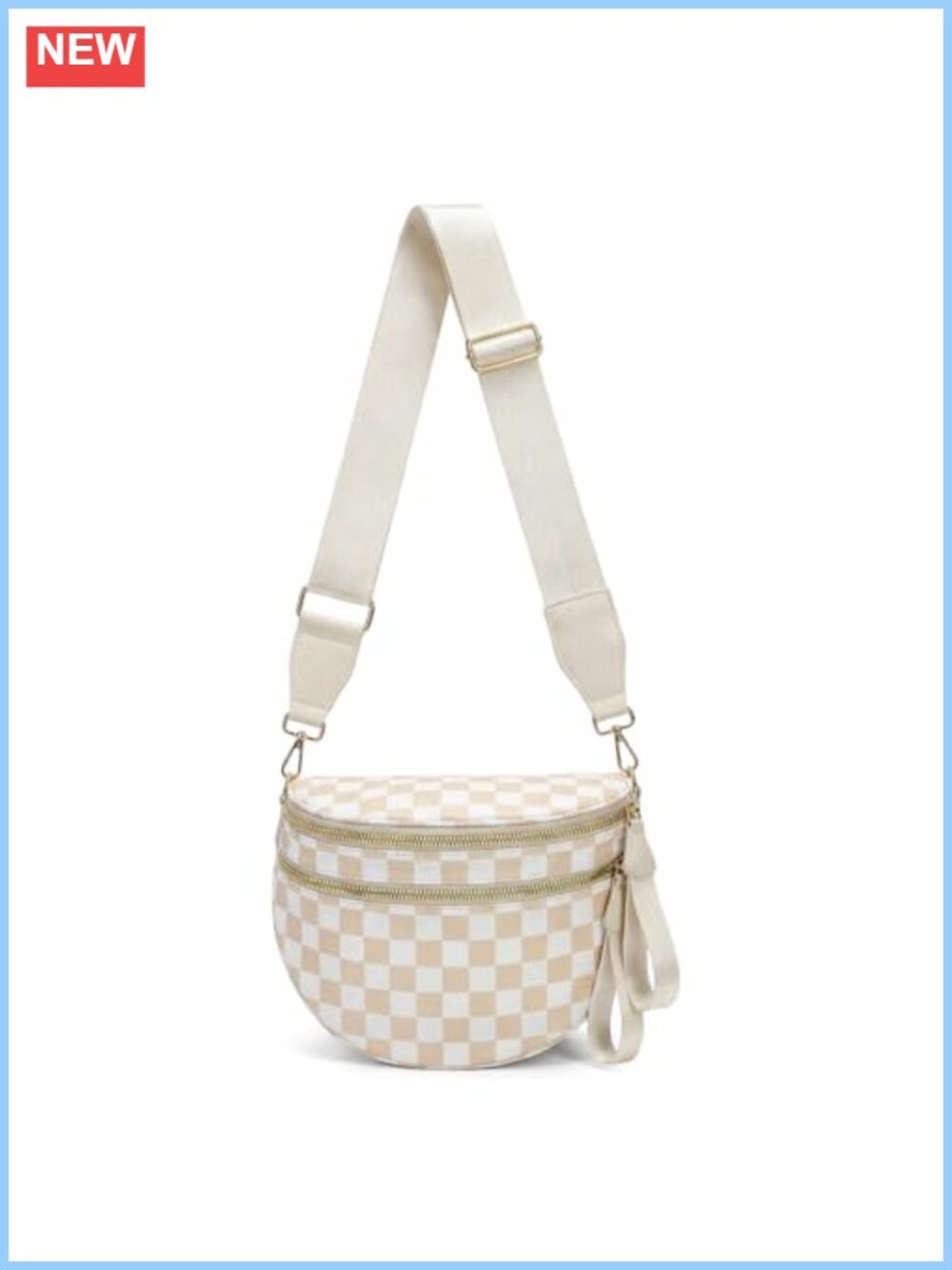 Nylon Checkered Crossbody Bag Spacious Fanny Pack with Shoulder Strap